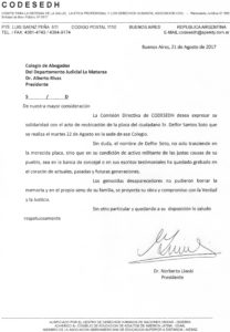 Adhesion CODESEDH Acto Homenaje DELFOR SOTO 22 de Agosto